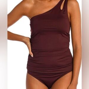 NWOT La Blanca One Shoulder Keyhole Swim Tankini Hipster Bottom Swimsuit